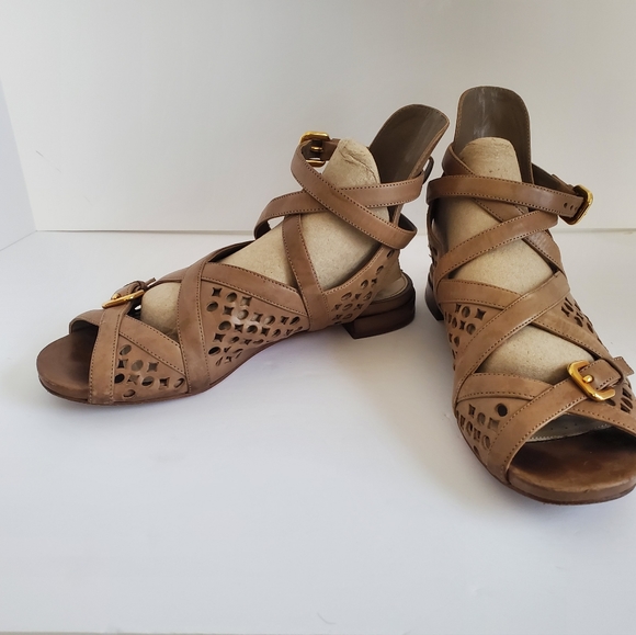 PRADA Tan Leather Ankle Strap Gladiator Sandals women’s size 36.5 - Picture 5 of 10